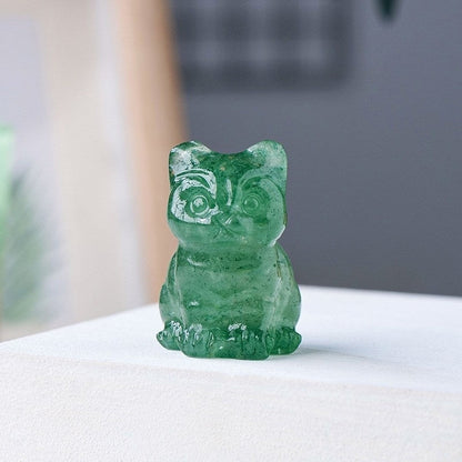 Crystal Multi Material Cat 3cm Carvings GEMROCKY-Carvings-Green Strawberry Quartz-