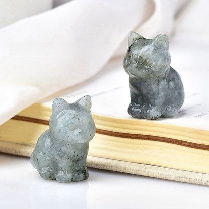 Crystal Multi Material Cat 3cm Carvings GEMROCKY-Carvings-Labradorite-