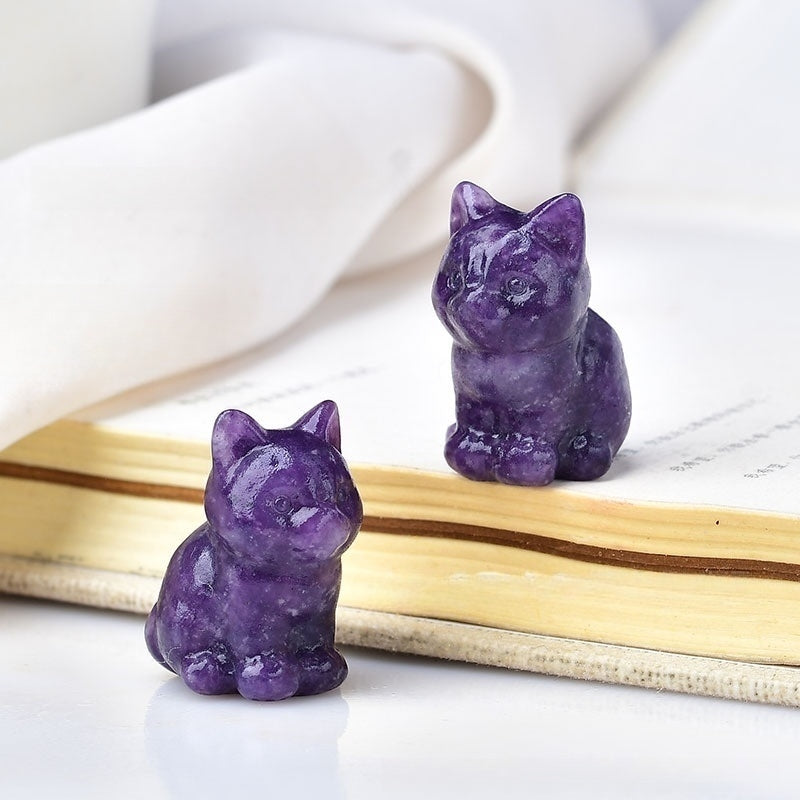 Crystal Multi Material Cat 3cm Carvings GEMROCKY-Carvings-Lepidolite-