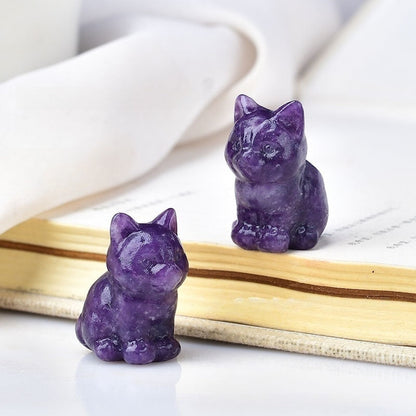 Crystal Multi Material Cat 3cm Carvings GEMROCKY-Carvings-Lepidolite-