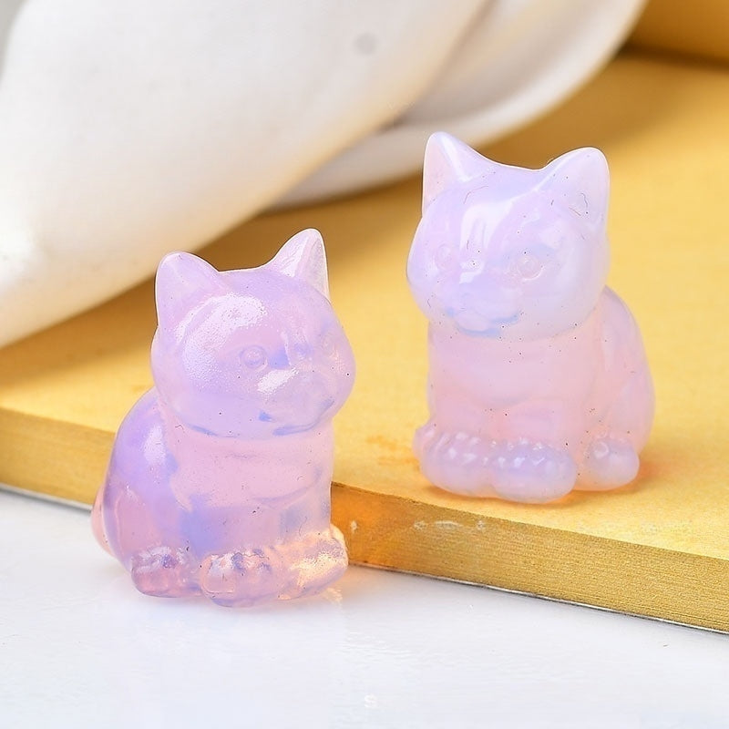 Crystal Multi Material Cat 3cm Carvings GEMROCKY-Carvings-Pink Opalite-