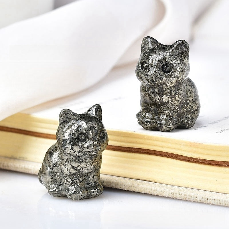 Crystal Multi Material Cat 3cm Carvings GEMROCKY-Carvings-Pyrite-