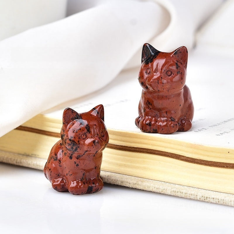 Crystal Multi Material Cat 3cm Carvings GEMROCKY-Carvings-Red Obsidian-