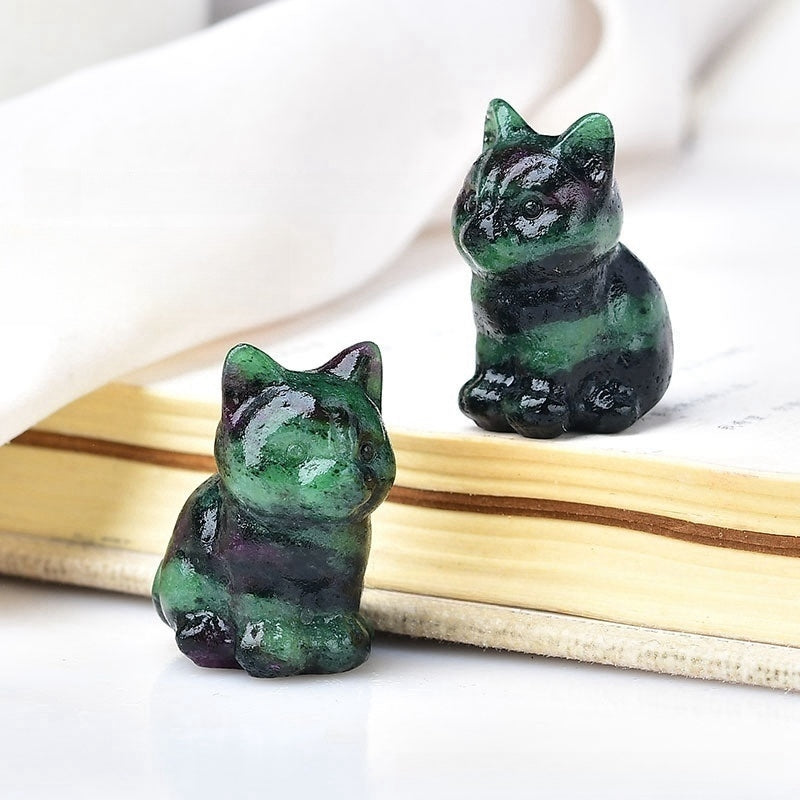 Crystal Multi Material Cat 3cm Carvings GEMROCKY-Carvings-Ruby Zoisite-