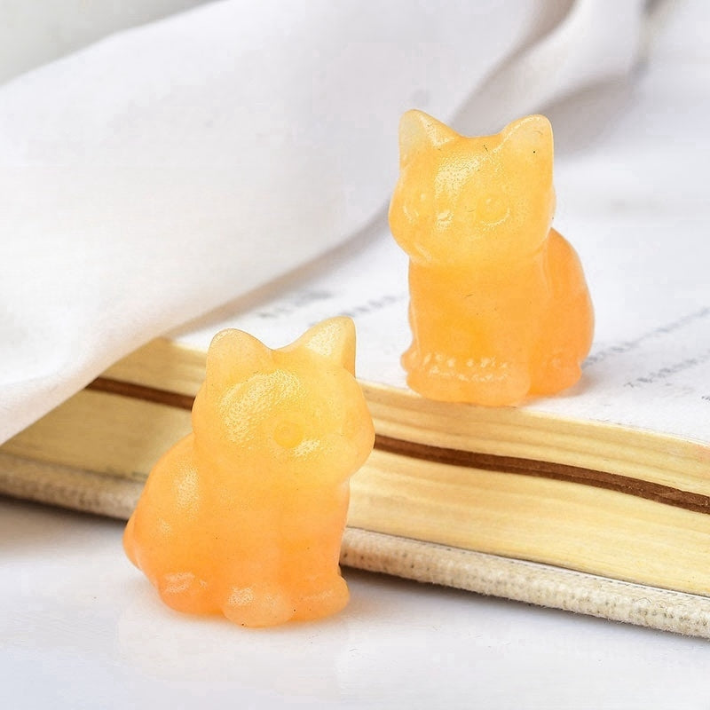 Crystal Multi Material Cat 3cm Carvings GEMROCKY-Carvings-Yellow Calcite-