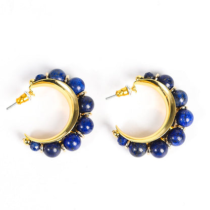 Crystal New Moon Clip Beads Earrings GEMROCKY-Jewelry-Lapis Lazuli-