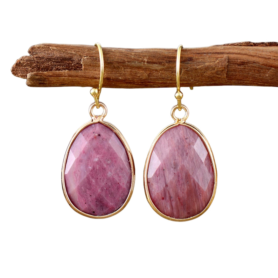 Crystal Oval Drop Eardrop Earrings GEMROCKY-Jewelry-Rhodocrosite-