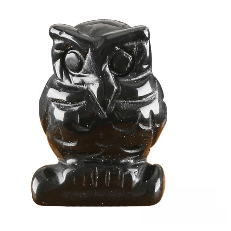 Crystal Owl 2 Inch Carvings GEMROCKY-Carvings-Black Obsidian-