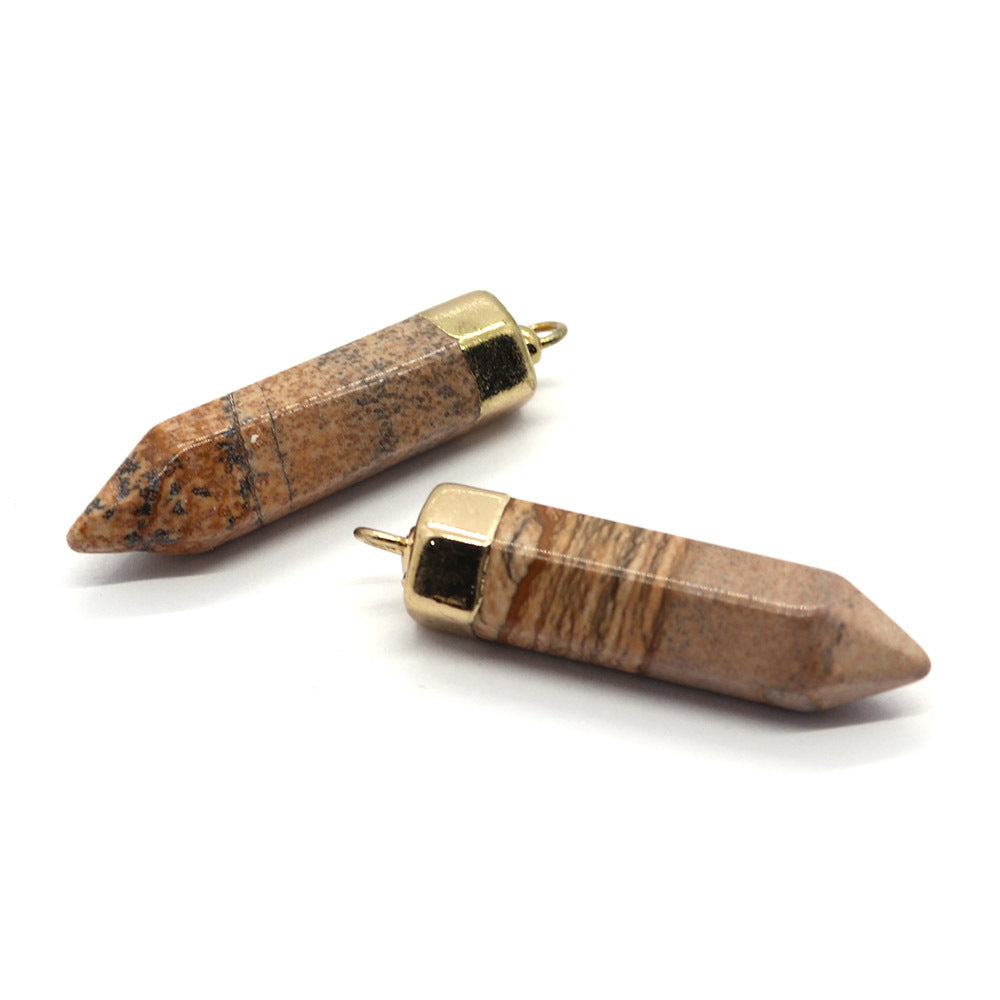 Crystal Pendulum Golden Pendants for Necklace GEMROCKY-Jewelry-Picture Jasper-