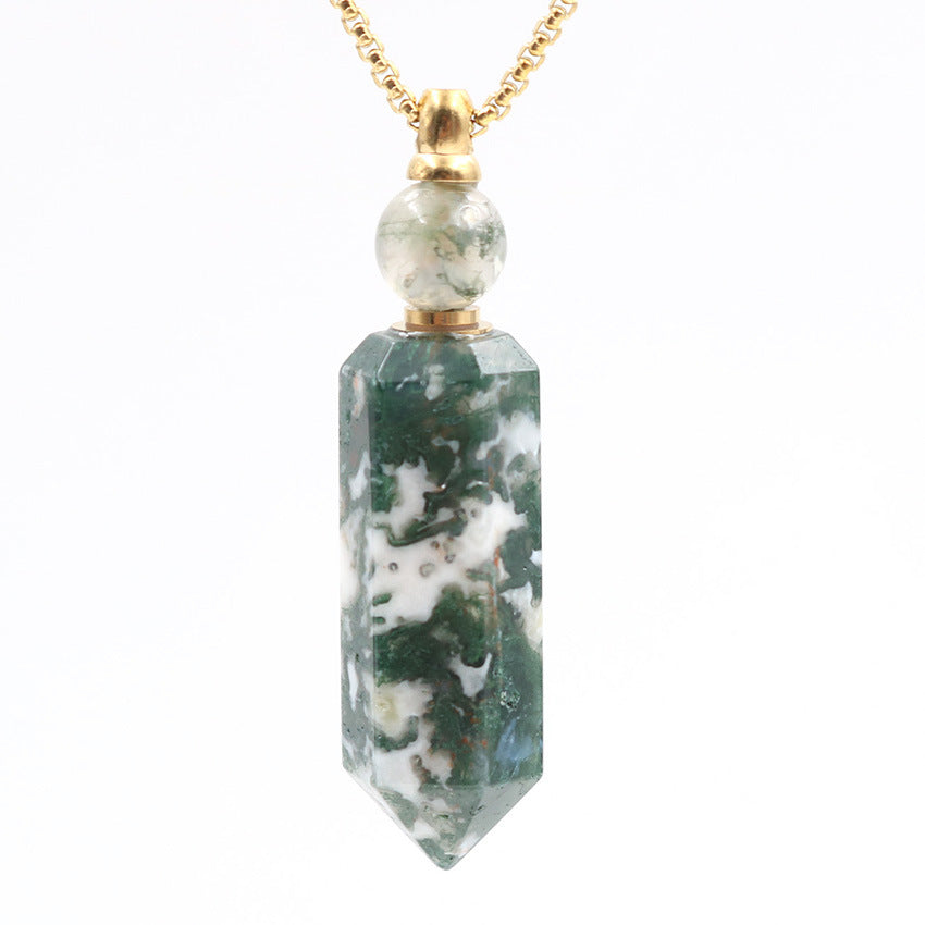 Crystal Perfume Fragrance Hexagonal Pendant Necklaces GEMROCKY-Jewelry-Moss Agate-