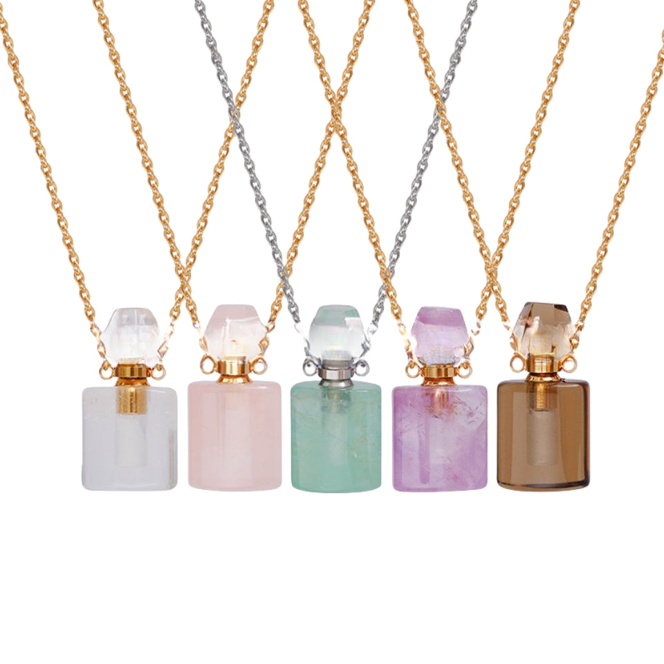 Crystal Perfume Fragrance Mini Bottle Cylinder Pendant Necklaces GEMROCKY-Jewelry-