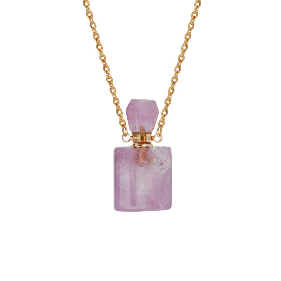 Crystal Perfume Fragrance Mini Bottle Cylinder Pendant Necklaces GEMROCKY-Jewelry-Amethyst-Golden Chain-