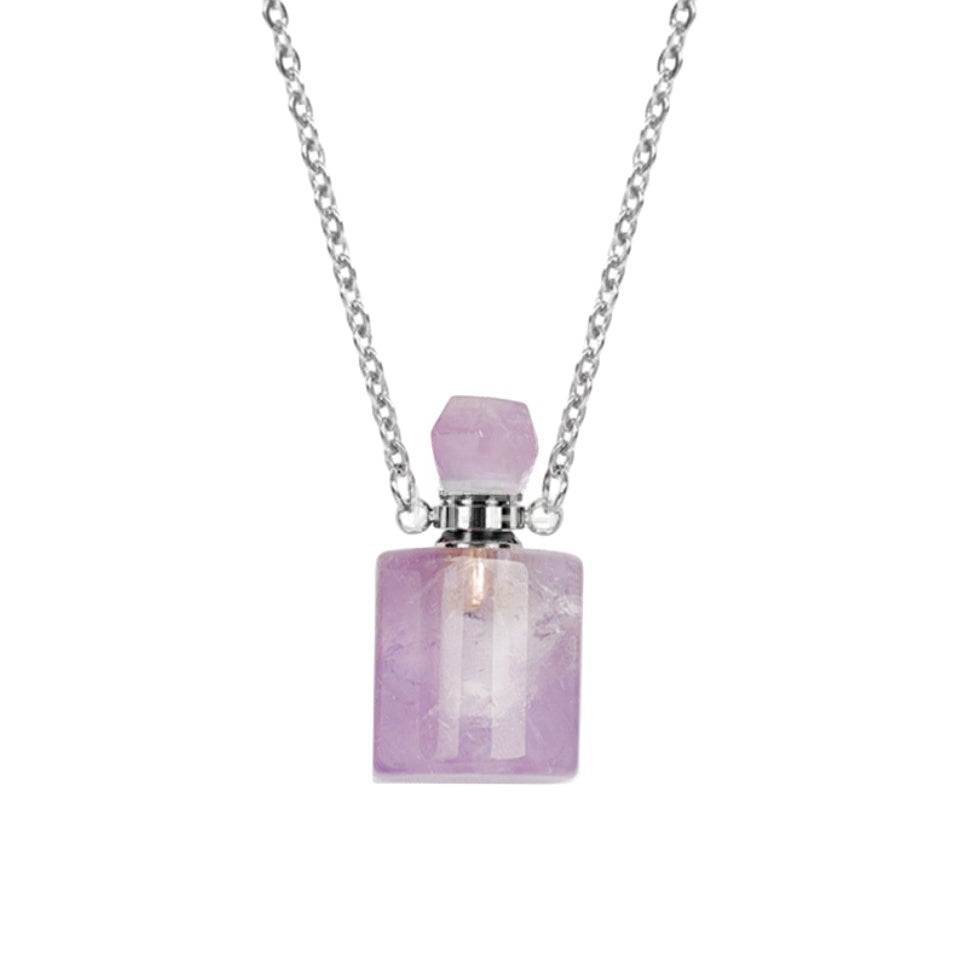 Crystal Perfume Fragrance Mini Bottle Cylinder Pendant Necklaces GEMROCKY-Jewelry-Amethyst-Silver Chain-