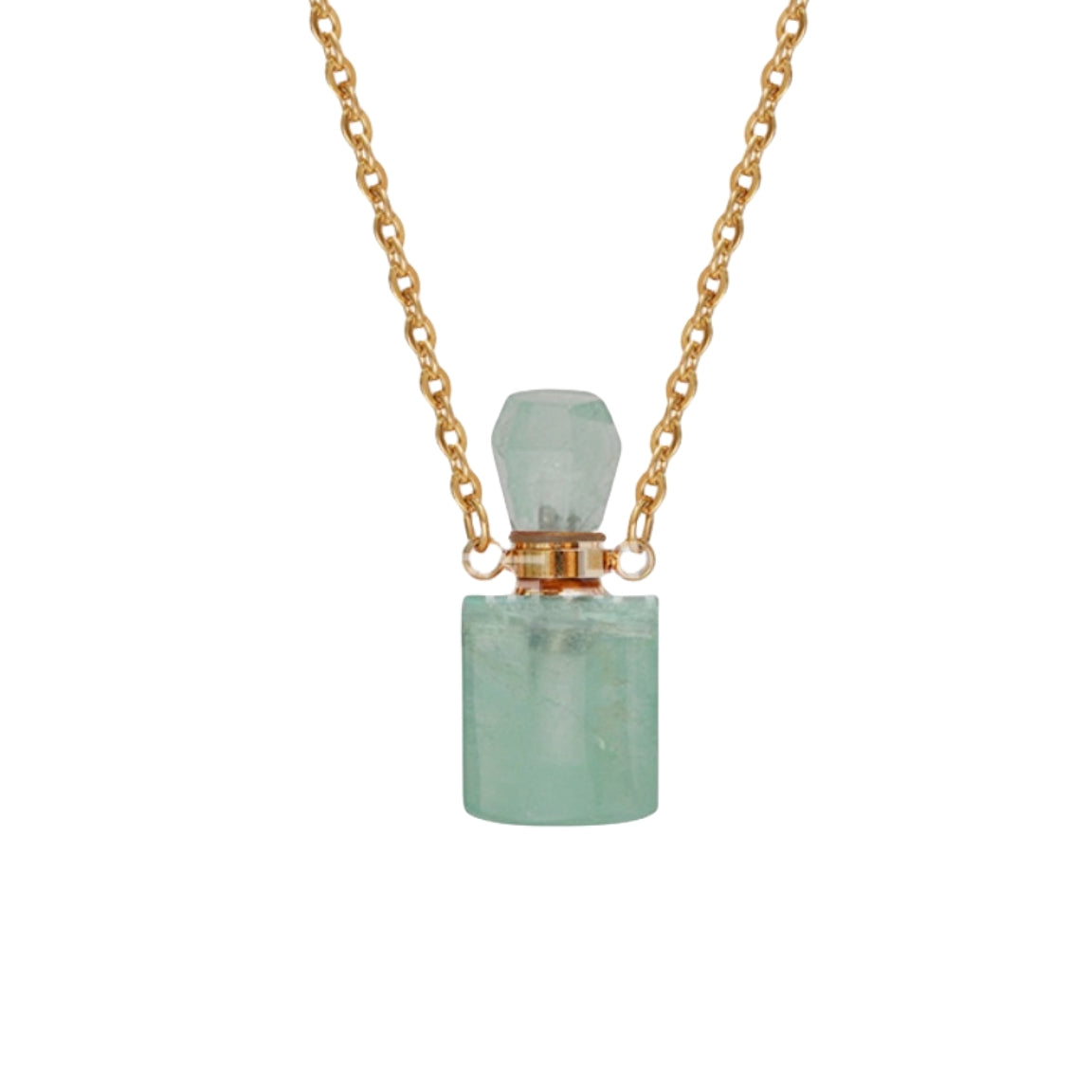 Crystal Perfume Fragrance Mini Bottle Cylinder Pendant Necklaces GEMROCKY-Jewelry-Green Fluorite-Golden Chain-