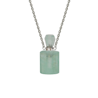 Crystal Perfume Fragrance Mini Bottle Cylinder Pendant Necklaces GEMROCKY-Jewelry-Green Fluorite-Silver Chain-