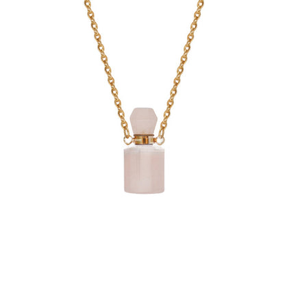 Crystal Perfume Fragrance Mini Bottle Cylinder Pendant Necklaces GEMROCKY-Jewelry-Rose Quartz-Golden Chain-