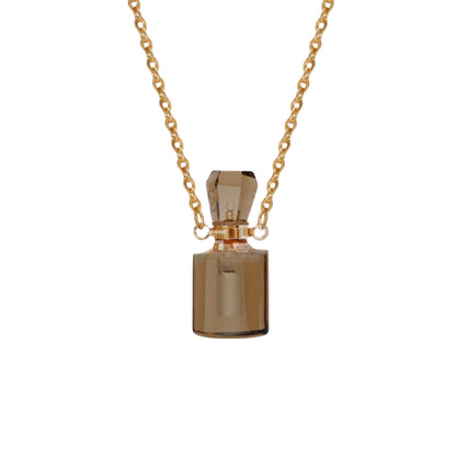 Crystal Perfume Fragrance Mini Bottle Cylinder Pendant Necklaces GEMROCKY-Jewelry-Smoky Quartz-Golden Chain-