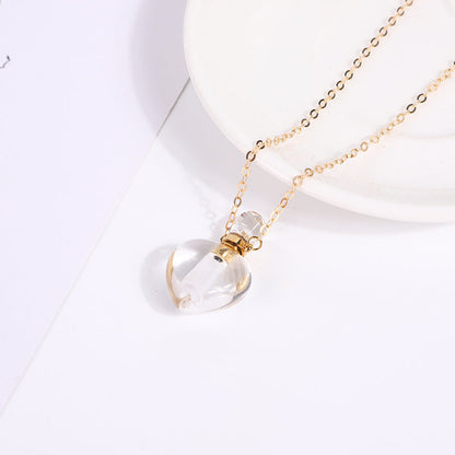 Crystal Perfume Fragrance Mini Bottle Heart Pendant Necklaces GEMROCKY-Jewelry-Clear Quartz-