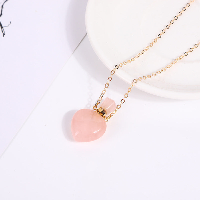 Crystal Perfume Fragrance Mini Bottle Heart Pendant Necklaces GEMROCKY-Jewelry-Rose Quartz-