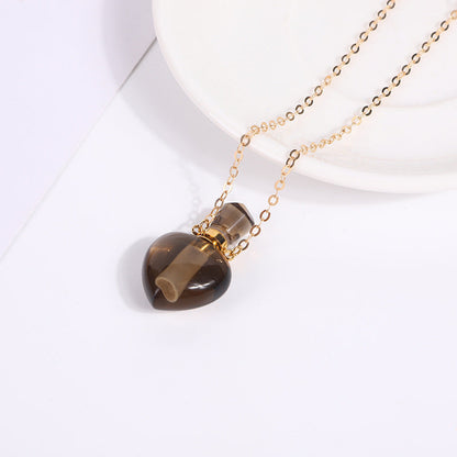 Crystal Perfume Fragrance Mini Bottle Heart Pendant Necklaces GEMROCKY-Jewelry-Smoky Quartz-