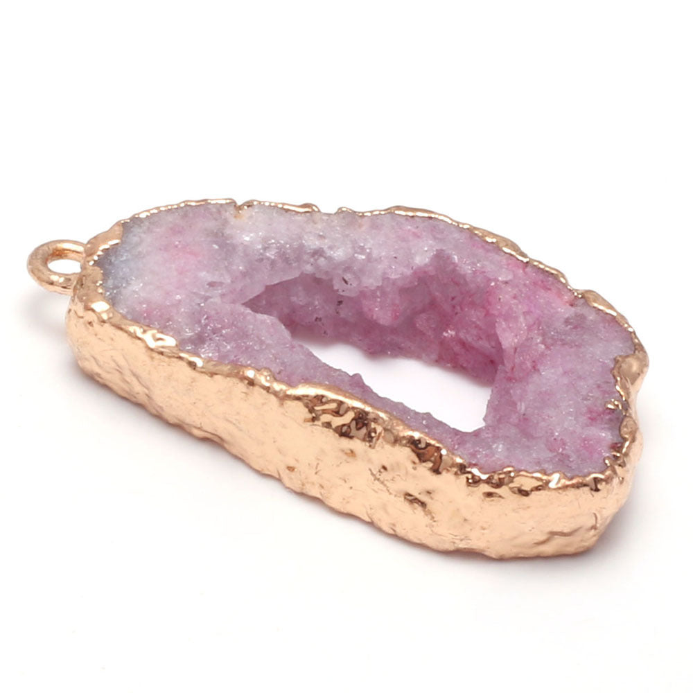 Crystal Pink Agate Geode Pendants GEMROCKY-Jewelry-