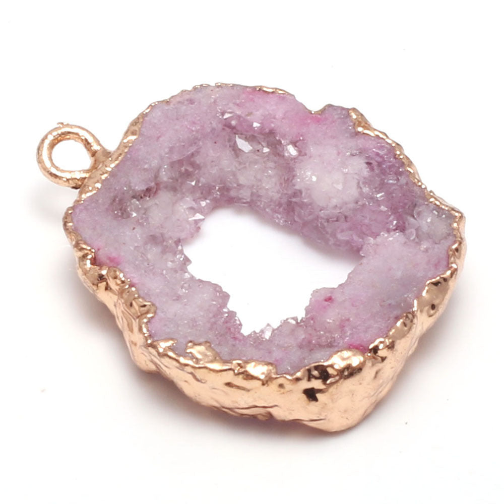 Crystal Pink Agate Geode Pendants GEMROCKY-Jewelry-