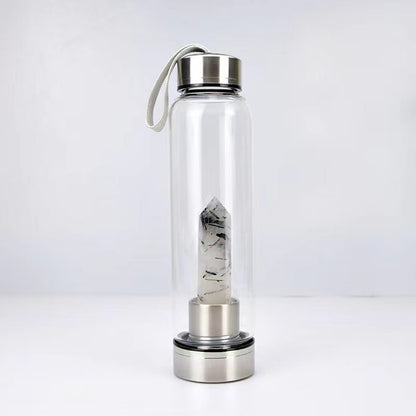 Crystal Point Wand Obelisk Stainless Steel Water Bottles GEMROCKY-Decoration-Black Rutile Quartz-