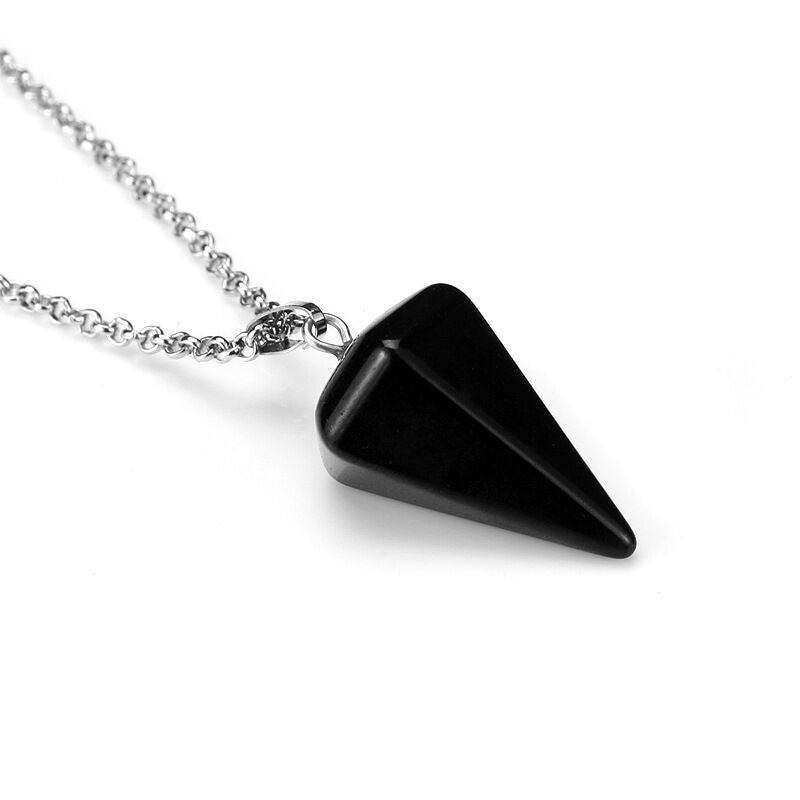 Crystal Pyramid Drop Necklaces GEMROCKY-Jewelry-Black Obsidian-