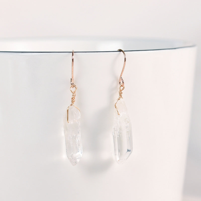 Crystal Raw Polished Clear Quartz Eardrop Earrings GEMROCKY-Jewelry-