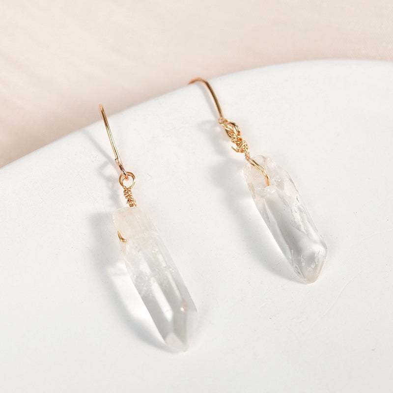 Crystal Raw Polished Clear Quartz Eardrop Earrings GEMROCKY-Jewelry-