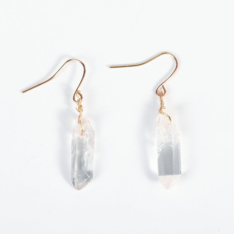 Crystal Raw Polished Clear Quartz Eardrop Earrings GEMROCKY-Jewelry-