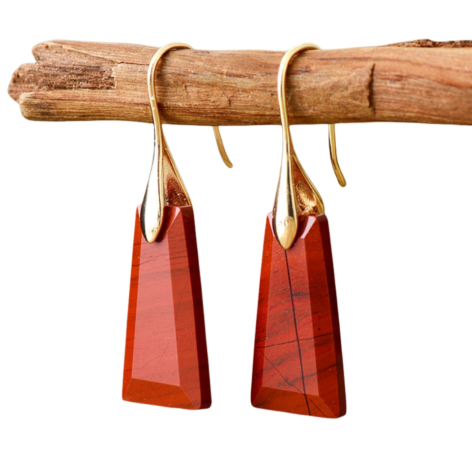 Crystal Red Jasper Trapezoid Eardrop Earrings GEMROCKY-Jewelry-Golden-