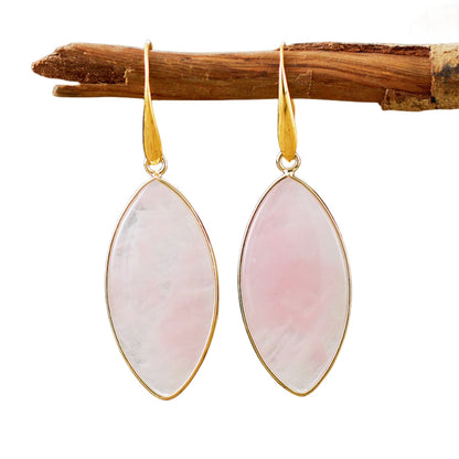 Crystal Rose Quartz Leaf Eardrop Earrings GEMROCKY-Jewelry-