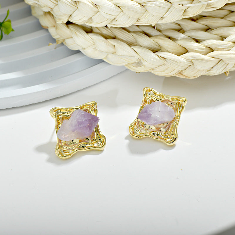 Crystal Rough Amethyst Vintage Earrings GEMROCKY-Jewelry-