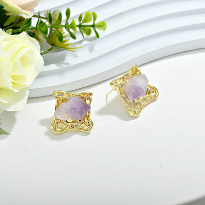 Crystal Rough Amethyst Vintage Earrings GEMROCKY-Jewelry-