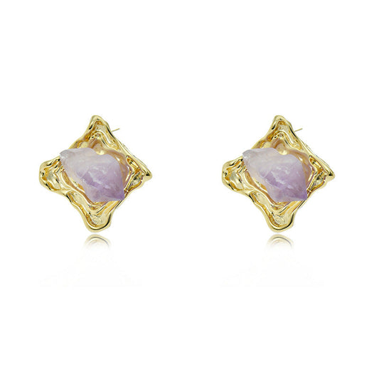 Crystal Rough Amethyst Vintage Earrings GEMROCKY-Jewelry-