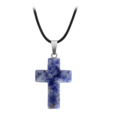 Crystal Saint Cross Pendant Necklaces GEMROCKY-Jewelry-Blue Spot Stone-