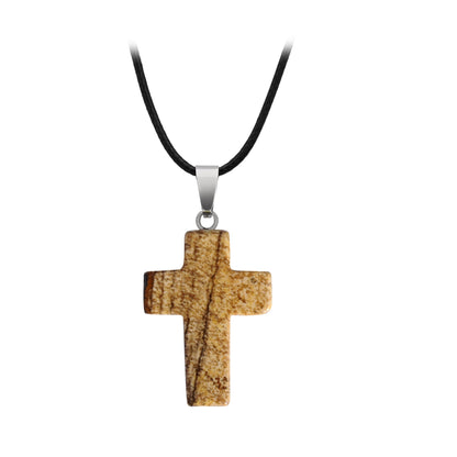 Crystal Saint Cross Pendant Necklaces GEMROCKY-Jewelry-Picture Jasper-