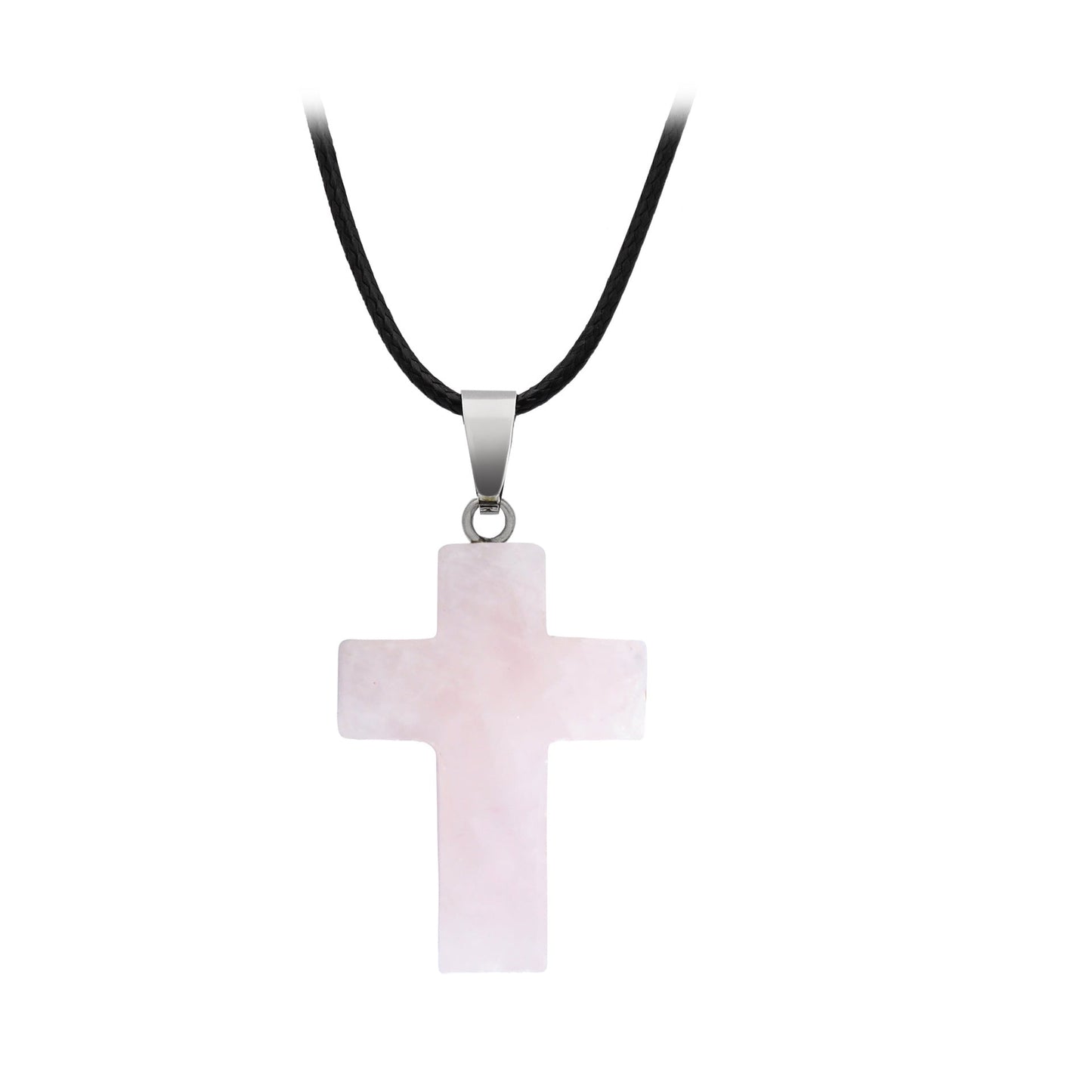 Crystal Saint Cross Pendant Necklaces GEMROCKY-Jewelry-Rose Quartz-