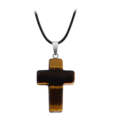 Crystal Saint Cross Pendant Necklaces GEMROCKY-Jewelry-Tiger Eye-