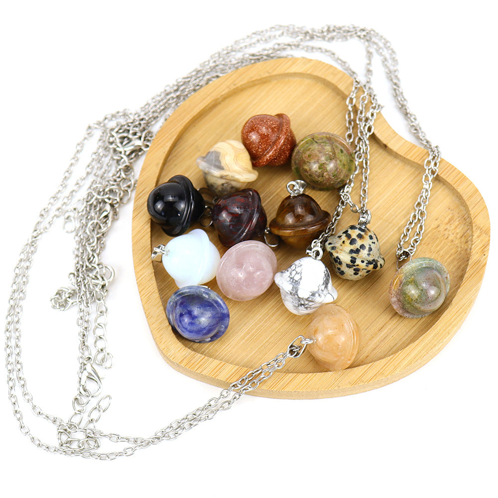 Crystal Saturn Planet Pendant Necklaces GEMROCKY-Jewelry-