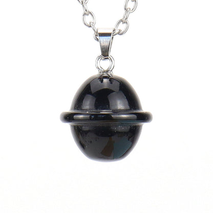 Crystal Saturn Planet Pendant Necklaces GEMROCKY-Jewelry-Black Obsidian-