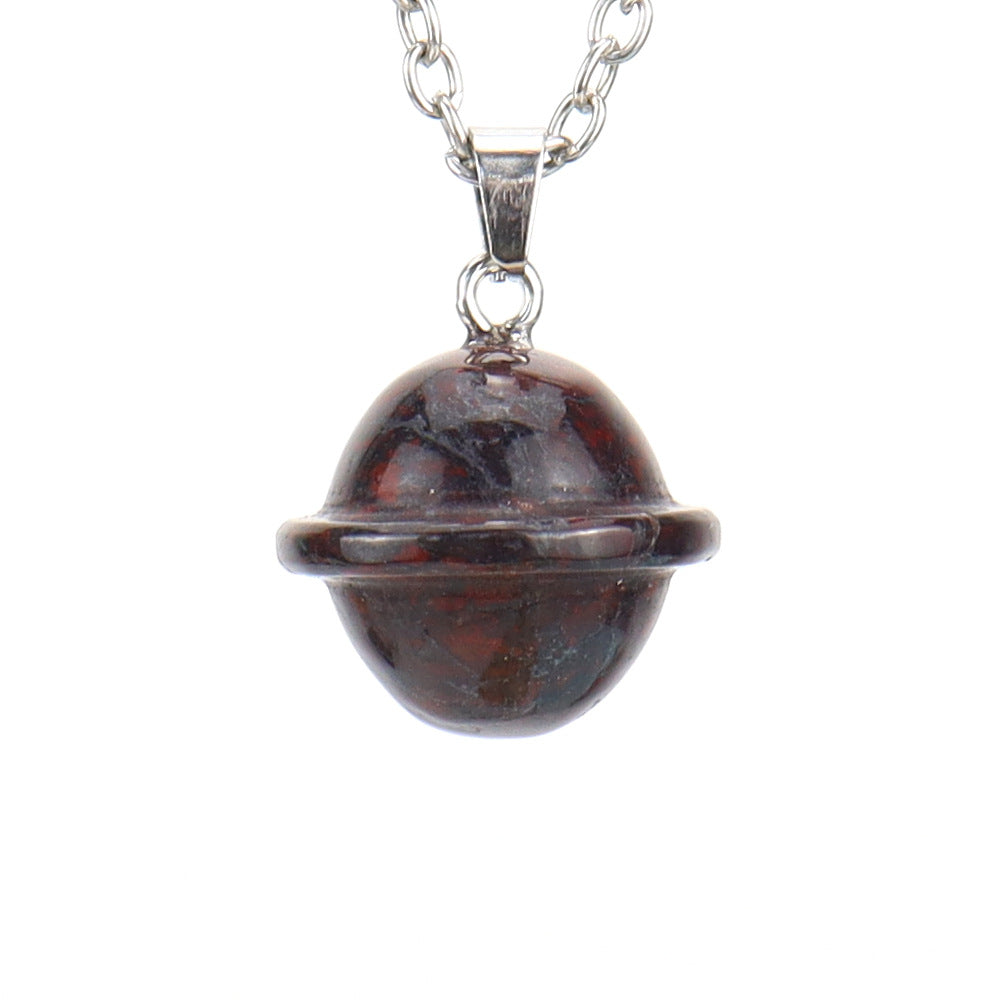 Crystal Saturn Planet Pendant Necklaces GEMROCKY-Jewelry-Chicken Blood Stone-