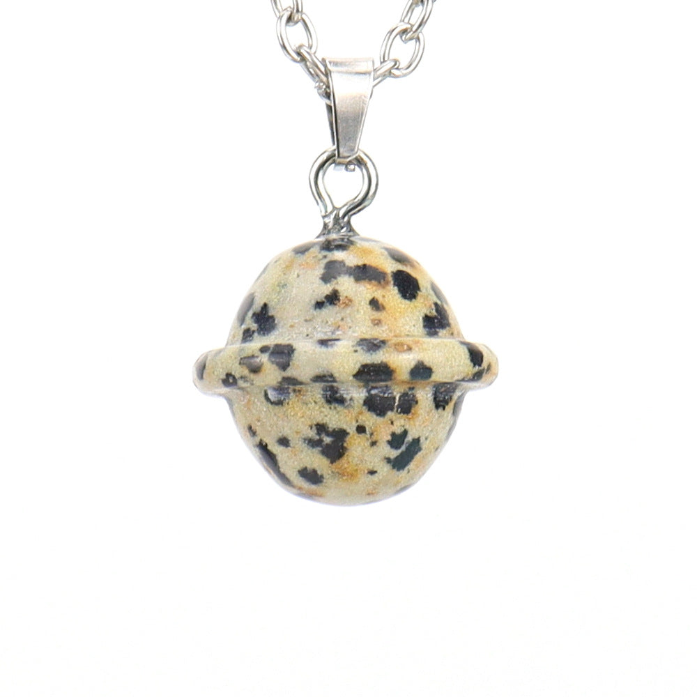 Crystal Saturn Planet Pendant Necklaces GEMROCKY-Jewelry-Dalmatian Jasper-