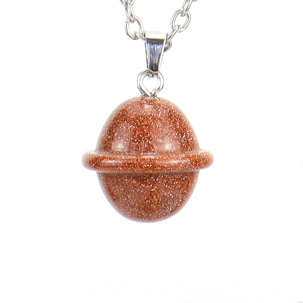 Crystal Saturn Planet Pendant Necklaces GEMROCKY-Jewelry-Gold Sandstone-