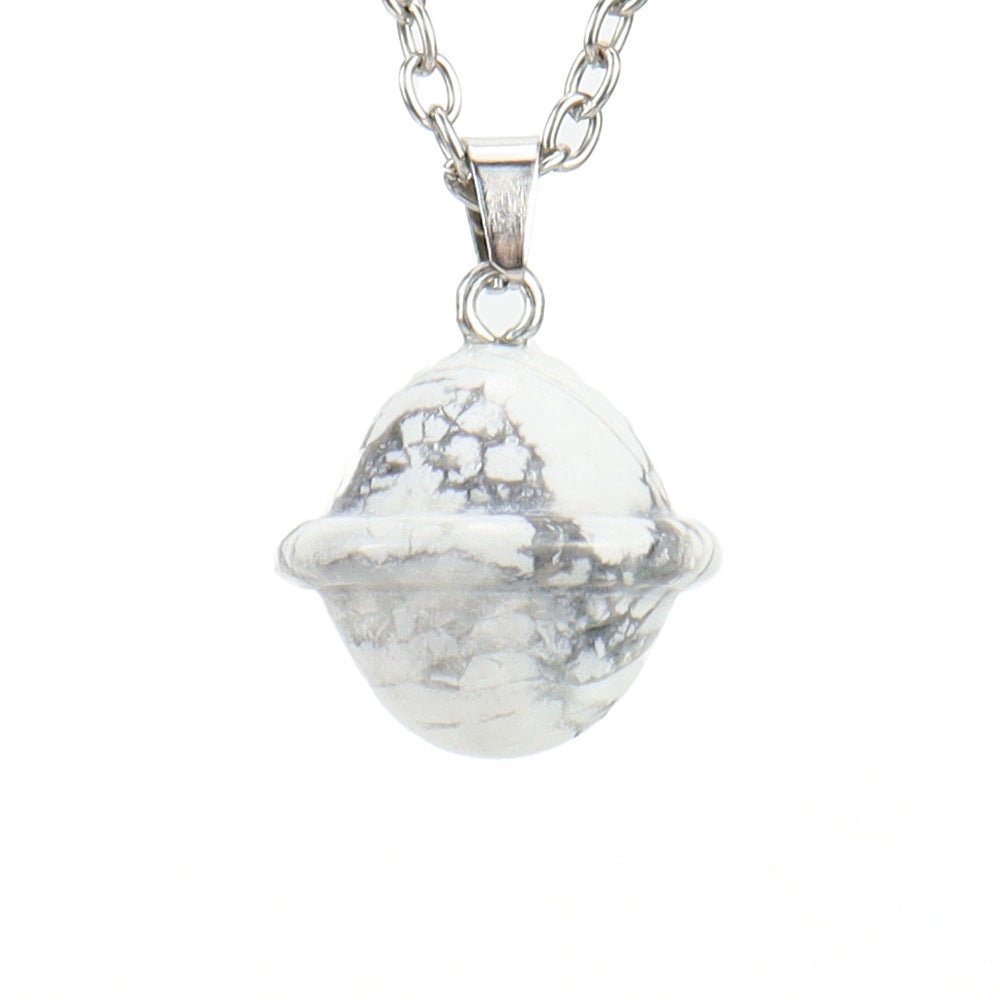 Crystal Saturn Planet Pendant Necklaces GEMROCKY-Jewelry-Howlite-