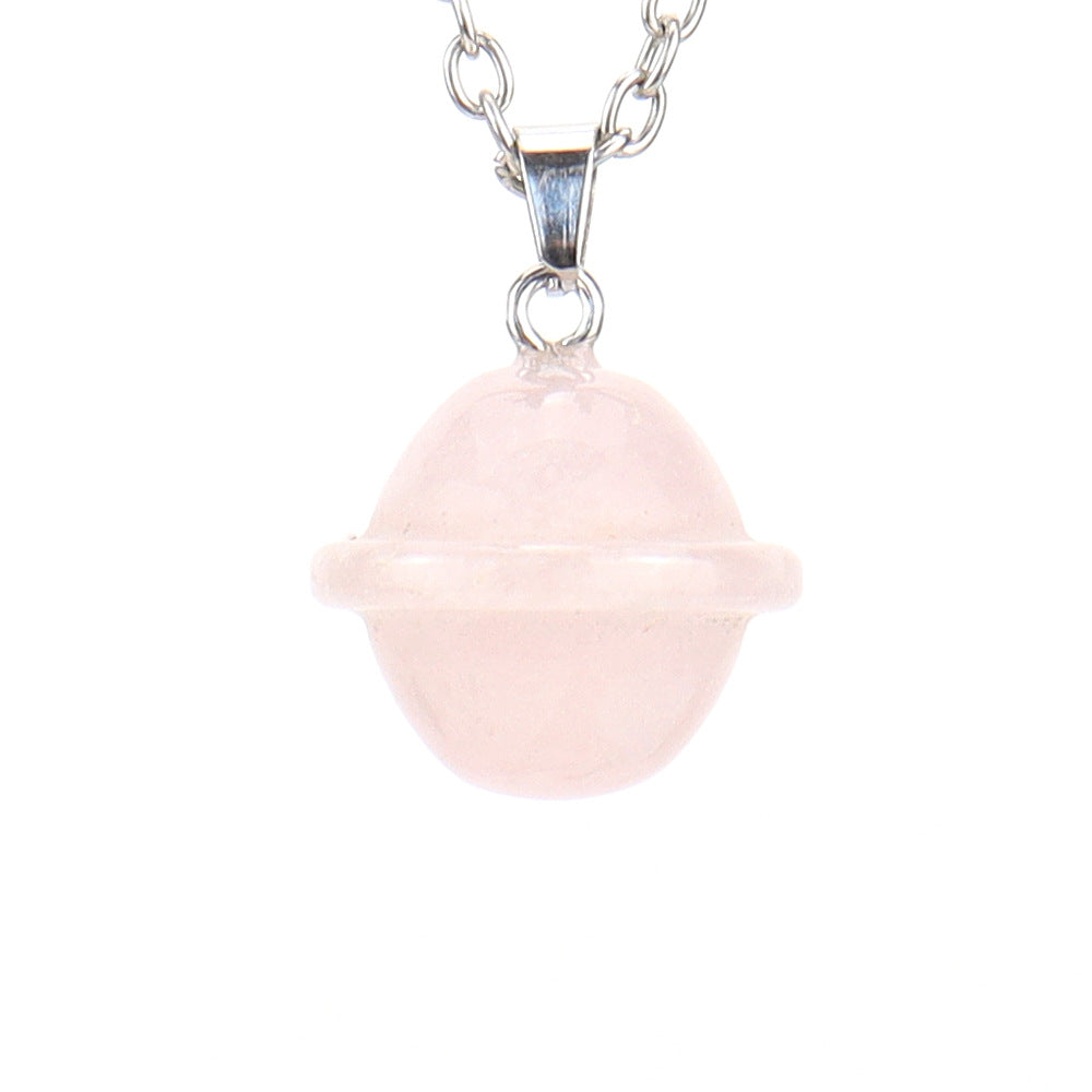 Crystal Saturn Planet Pendant Necklaces GEMROCKY-Jewelry-Rose Quartz-