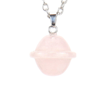 Crystal Saturn Planet Pendant Necklaces GEMROCKY-Jewelry-Rose Quartz-