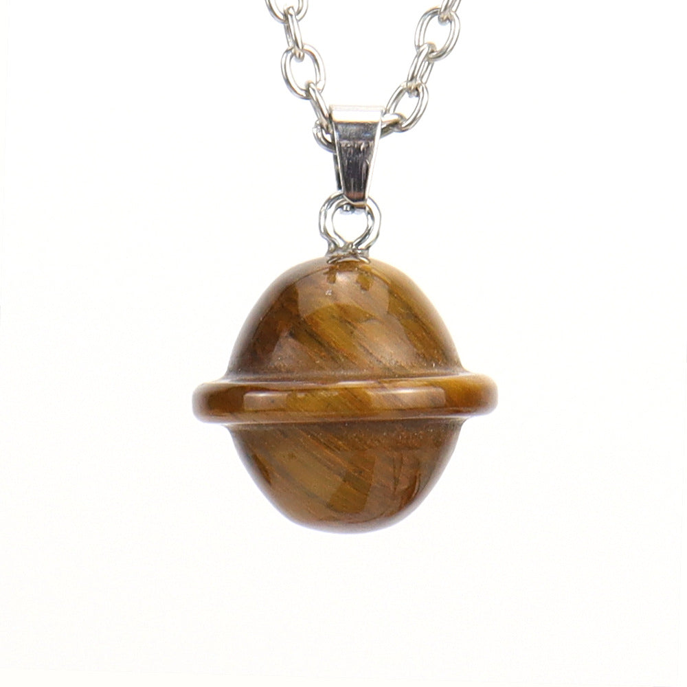 Crystal Saturn Planet Pendant Necklaces GEMROCKY-Jewelry-Tiger Eye Stone-