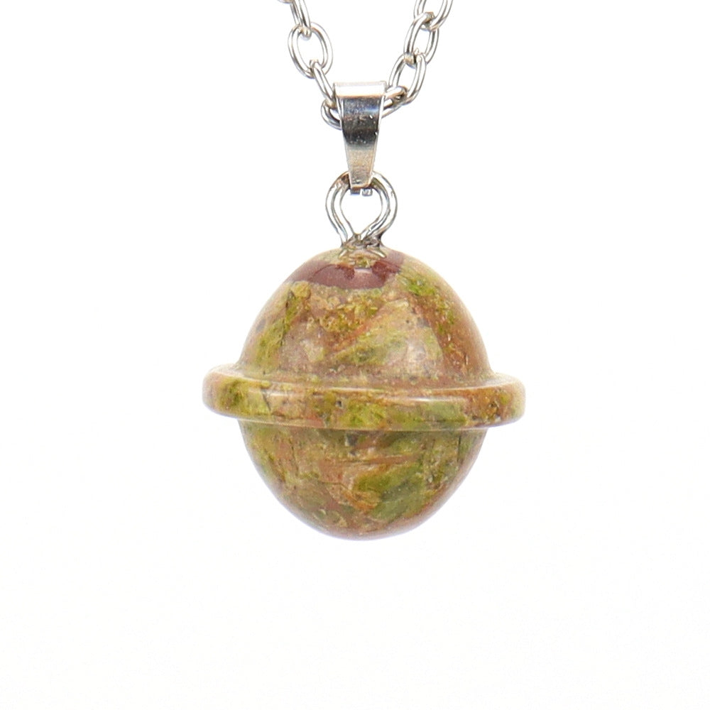 Crystal Saturn Planet Pendant Necklaces GEMROCKY-Jewelry-Unakite-